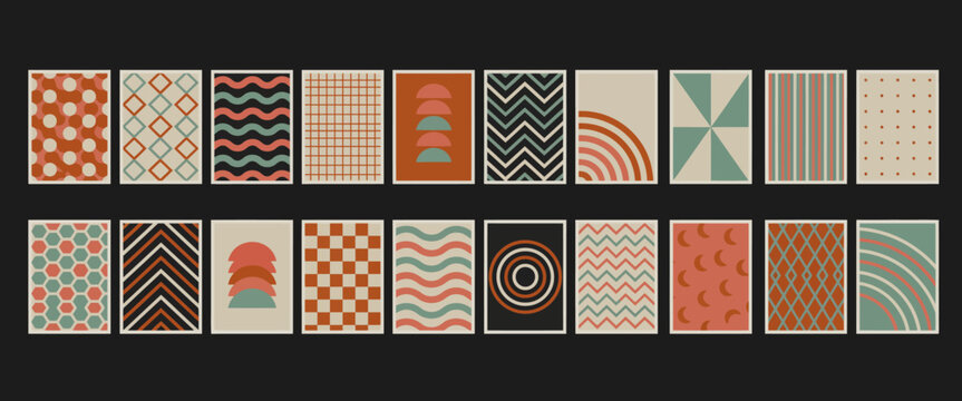 Abstract vector pattern collection in earthy tones, modern geometric and organic shapes, minimalist texture background design.