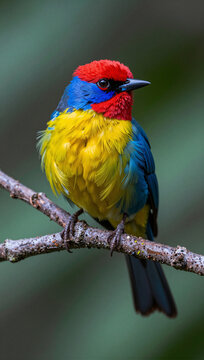 Vibrant Rufous-bellied Parrot on a branch.