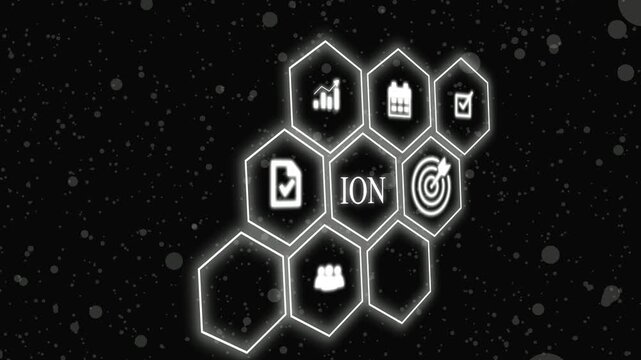 ION Learning Management System concept. Hand holds wooden cube with  on beautiful light background with copy space. Online business education. Electronic School icon background animation . 