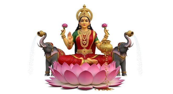 Goddess Lakshmi with Elephants on Lotus.