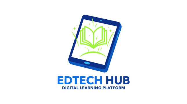Digital tablet displaying a glowing open book icon.