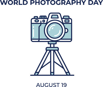 Professional digital camera vector illustration featuring a tripod mount for world photography day celebration on the nineteenth of august holiday