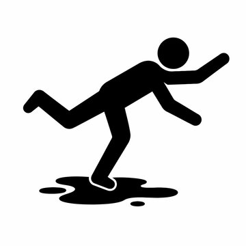 Black Person Falling Backward on Slippery Surface Safety Warning Icon Isolated on White
