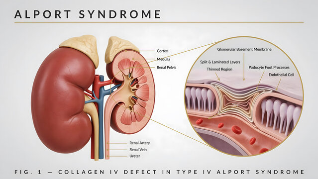 Anatomy of the human kidney with microscopic view of glomerular basement membrane