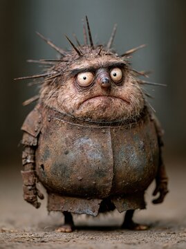 Grumpy spiky creature in rusty armor
