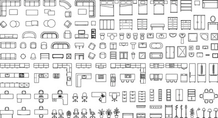 Set of furniture icons for interior design, top view, vector illustration © Sujit