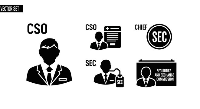 Black Silhouette of a Chief Security Officer (CSO) in a Suit and Tie, Vector Icon