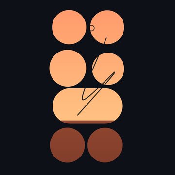 Abstract composition with warm orange and brown circles and rounded rectangles on dark background