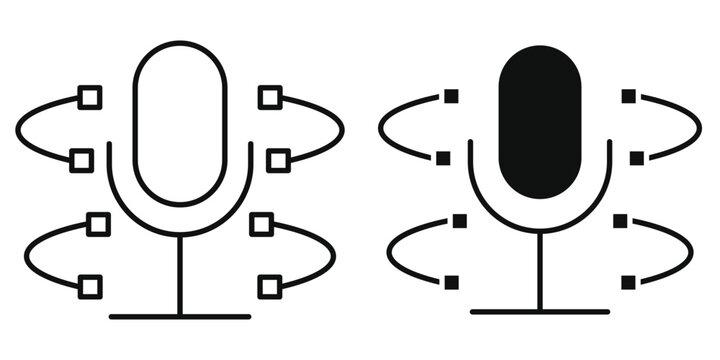 AI Voice Assistant Vector Icon Set Editable Stroke Microphone Symbol for Artificial Intelligence Speech Recognition Sound Wave Audio Command Smart Assistant UI UX Web Graphic Design