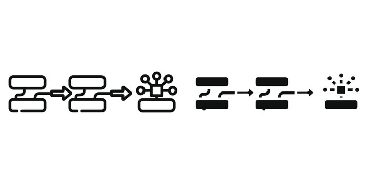 AI Workflow Automation Vector Icon Set, Business Process Integration, Artificial Intelligence Flowchart Line and Glyph Icons, Editable Stroke