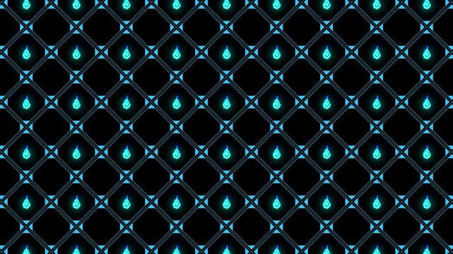 水色の火の玉が交互に着火するマス目の背景アニメーション／A grid-pattern background animation featuring fireballs igniting alternately
