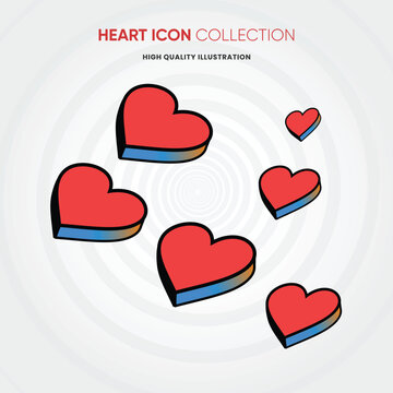Heart icon collection set, red 3D love symbols. Love, like, valentine romance, social media engagement. Dating app interfaces, greeting cards, wedding decorations, premium modern UI UX design projects
