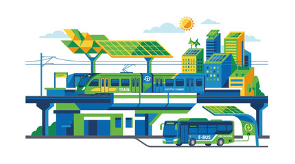 Naklejka premium Eco-friendly Public Transportation System with Solar Powered Infrastructure