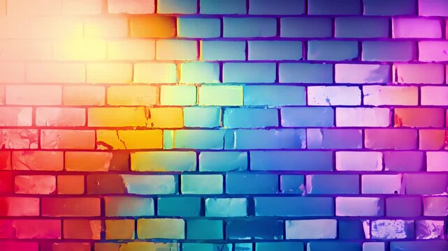 Colorful Painted Brick Wall Background with Urban Graffiti Light Animation Loop