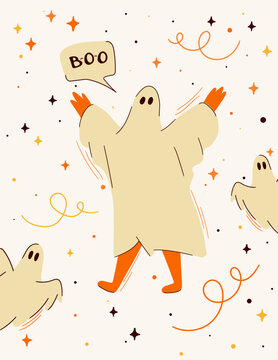 Playful Halloween Ghost Boo Vector Poster