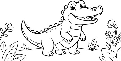 Obraz premium Cute cartoon alligator standing in the jungle