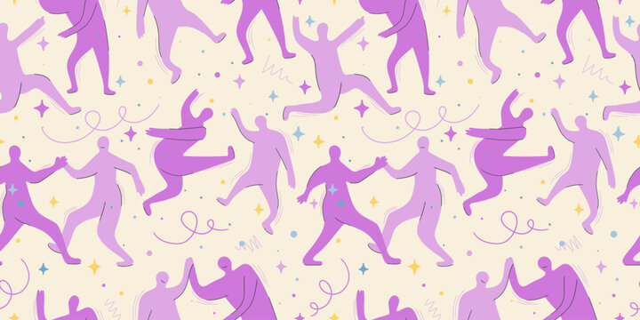 Dancing People Seamless Pattern Vector Background