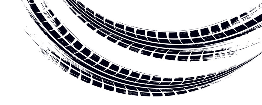 Tire mark. Car and motorcycle tire track vector set. Truck tread mark on the road concept.