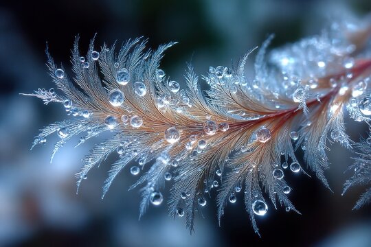 Delicate Feather Adorned with Sparkling Water Droplets