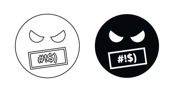 Angry Emoji: A stark graphic representation of anger and frustration, featuring two emoticons with scowling expressions and censored expletives, conveying a sense of intense negative emotion.