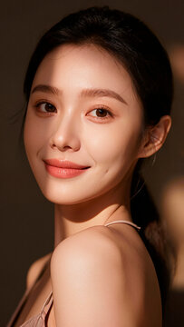 Portrait of a Young Woman with Natural Beauty in Warm Tone. AI generated