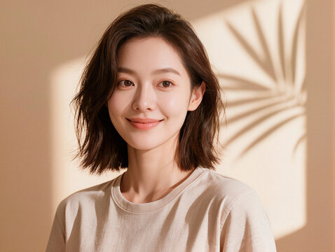Portrait of a Young Woman with Natural Beauty in Warm Tone. AI generated