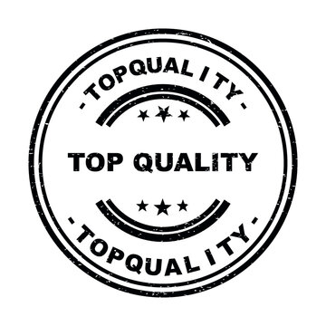 Black and white round rubber stamp icon with top quality text and star symbols isolated on transparent background