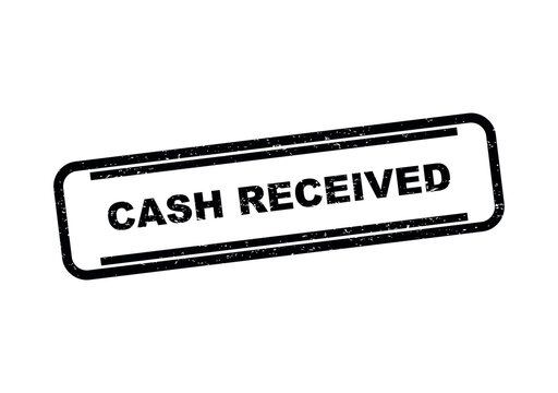 Black ink rubber stamp with the words cash received inside a rectangular border isolated on transparent background