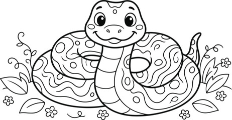 Obraz premium Detailed patterned snake coloring page for kids