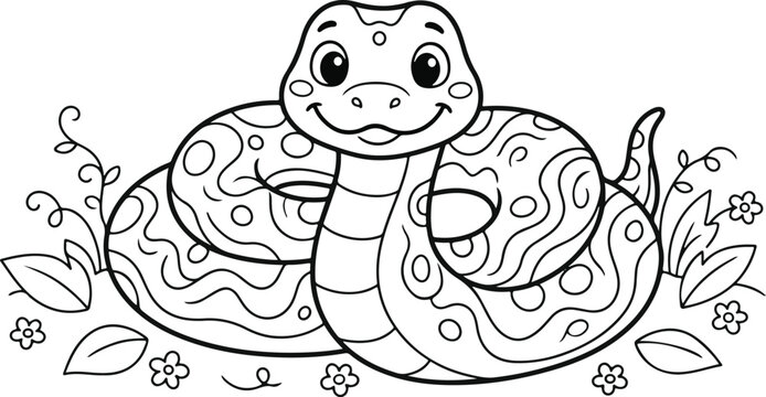 Detailed patterned snake coloring page for kids