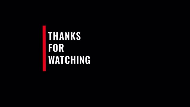 Thanks For Watching Animation, Video Outro Title, Alpha Channel Transparent Overlay