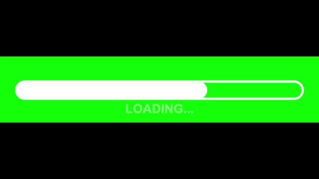 Three identical loading bars progressing simultaneously against a bright vibrant green background screen element with designed digital interface overlays