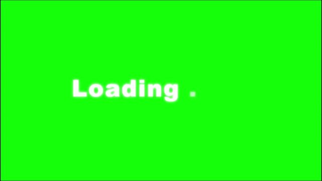 Digital loading screen animation displaying progress text sequences against a vibrant solid neon green background backdrop with loading changing punctuation