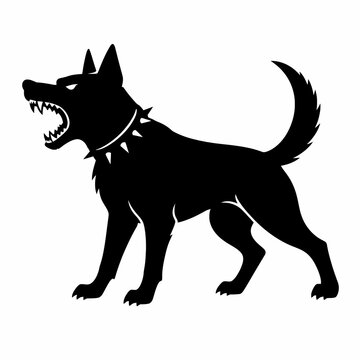 Aggressive Guard Dog Barking Black Silhouette Warning Icon Isolated on White Background