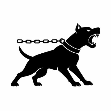 Chained Aggressive Watchdog Pulling Forward Black Silhouette Warning Icon Isolated on White Background