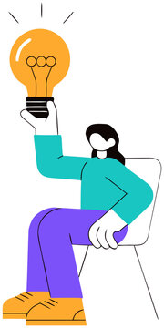 Woman Holding Glowing Lightbulb Concept for Fundraising Idea and Innovation Vector Illustration