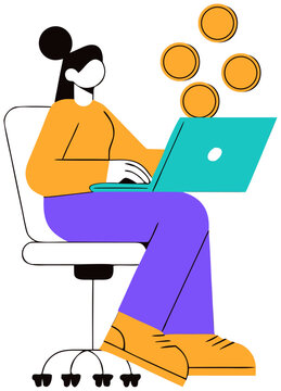 Woman Working on Laptop Earning Money Online and Crowdfunding Concept