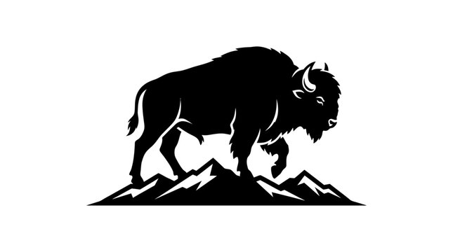 American bison silhouette on mountain peak.