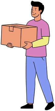 Courier Carrying Parcel Box Vector Illustration
