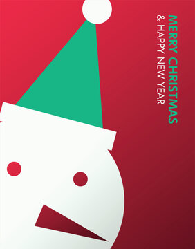 Minimal Santa Claus snow man Christmas Greeting Card Vector with Modern Holiday Design.  anta Claus wearing a festive hat with "Merry Christmas & Happy New Year" typography.