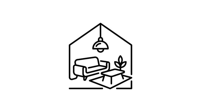 Living room interior house shape line icon