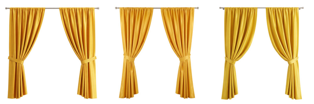 Yellow curtains isolated on transparent background