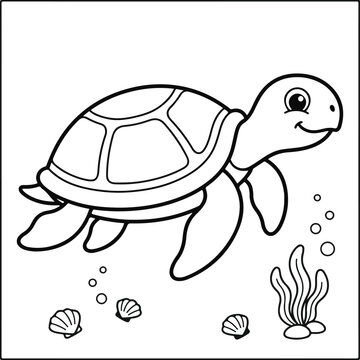 Cute cartoon sea turtle swimming underwater