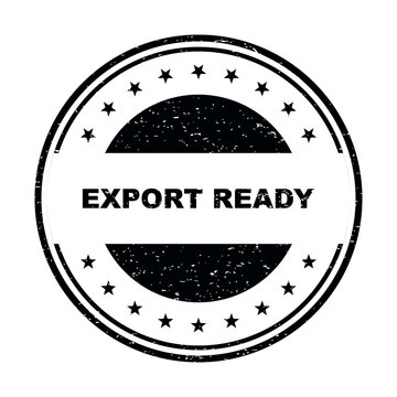 Black round rubber stamp icon with the text export ready and star details isolated on transparent background