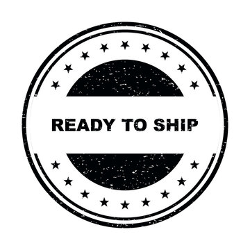 Black round rubber stamp icon with the text ready to ship for logistics labels isolated on transparent background