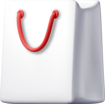 3D White paper shopping bag with red handles