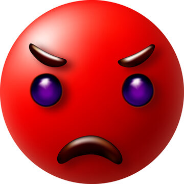 3D Angry emoji with red face and dark purple eyes.