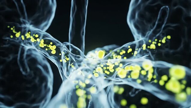 Waste particles moving more slowly through transparent kidney structures, glowing toxins lingering within realistic filtration pathways
