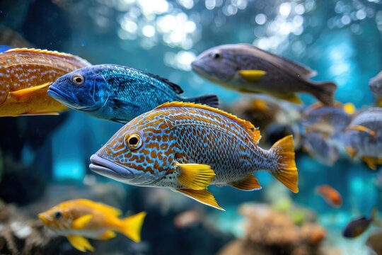 Colorful Exotic Fish Swimming in Clear Blue Water