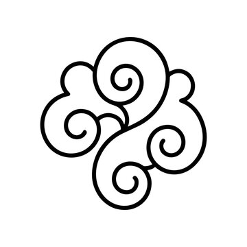Black line art swirling curl design.